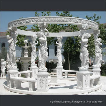 Garden ancient greek style  White Stone Marble Gazebo Sculpture with Wrought steel Roof